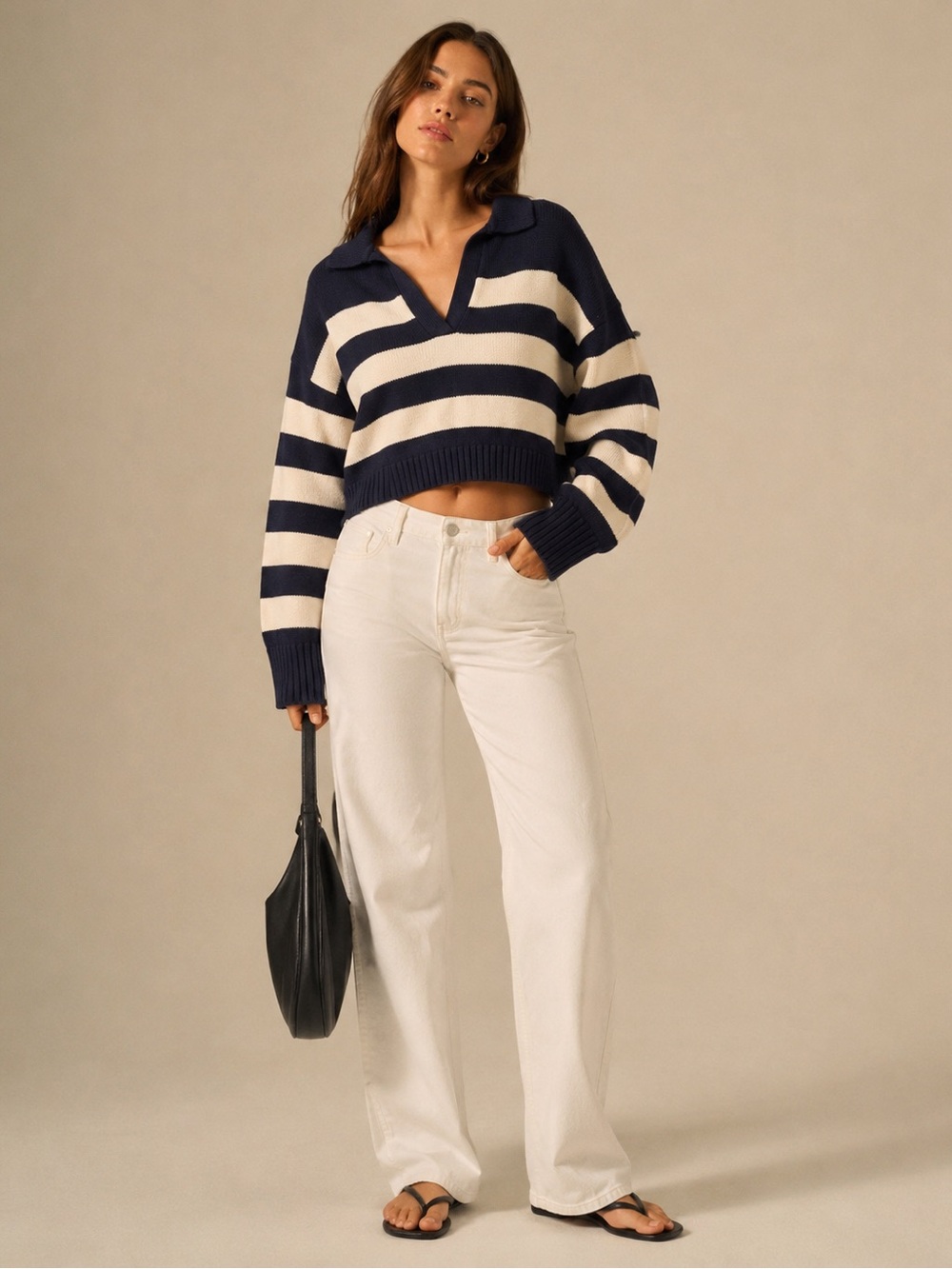 Reformation Francesco Polo Sweater M Organic Cotton Oversized Cropped Stripe